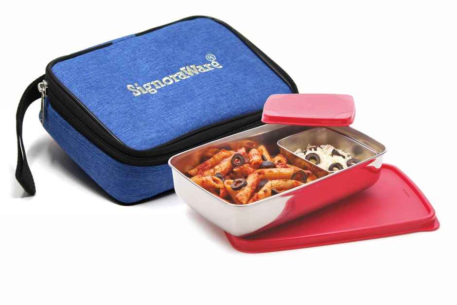 Signoraware Compact Steel Lunch Box with Bag | Red | Steel Tiffin Box