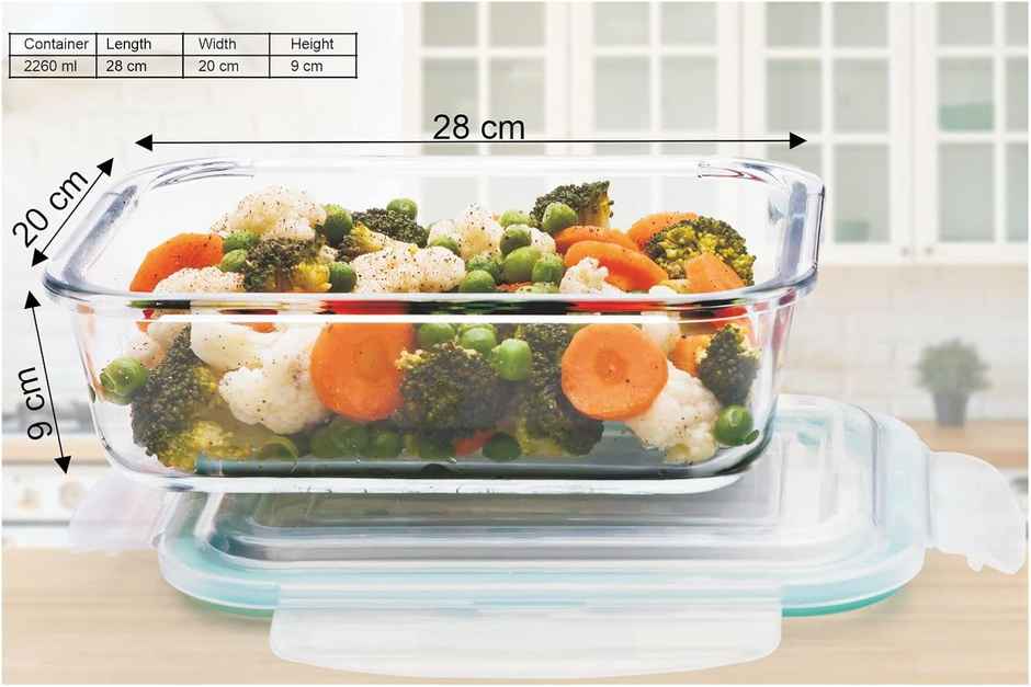 Signoraware Lock N Store Borosilicate Glass Container Rectangular | 2260 ml | Transparent