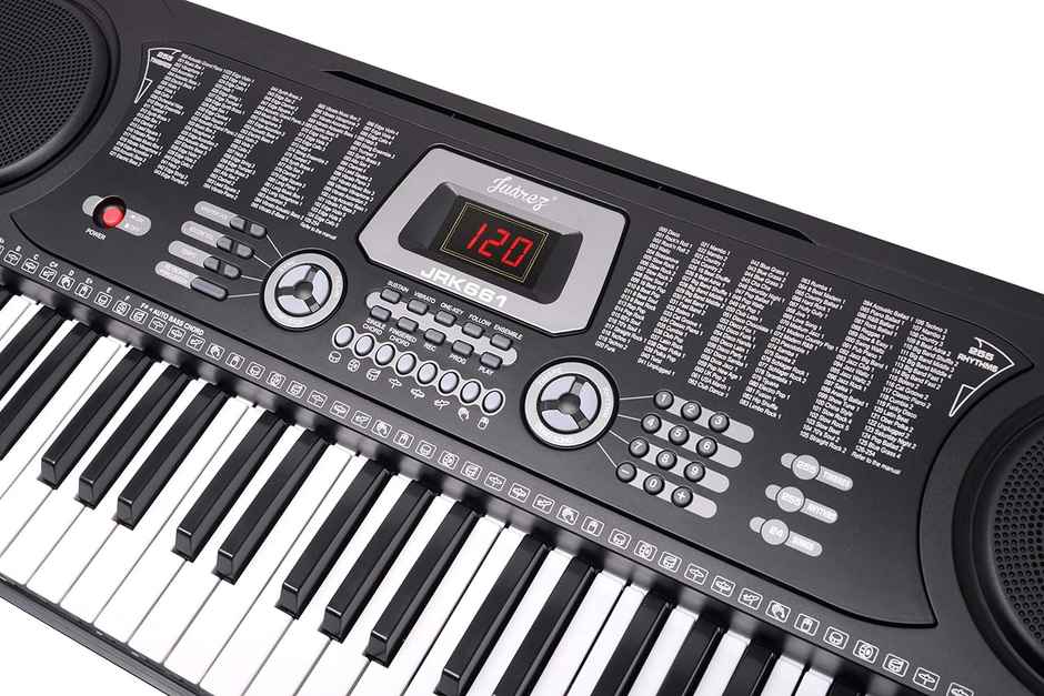 Juarez JRK661 61-Key Electronic Keyboard with LED Display, 255 Rhythms, Mic, Music Stand & USB