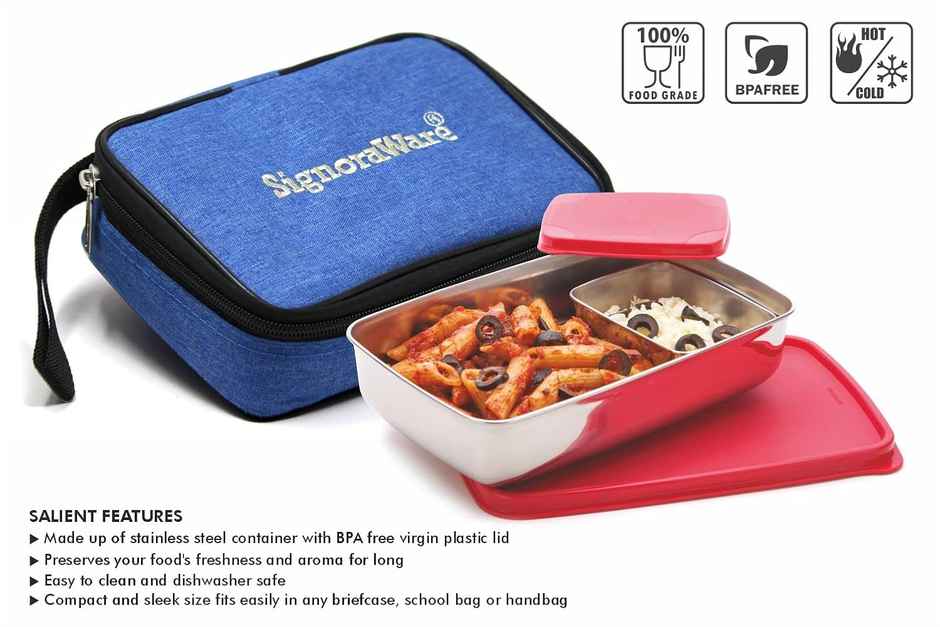 Signoraware Compact Steel Lunch Box with Bag | Red | Steel Tiffin Box