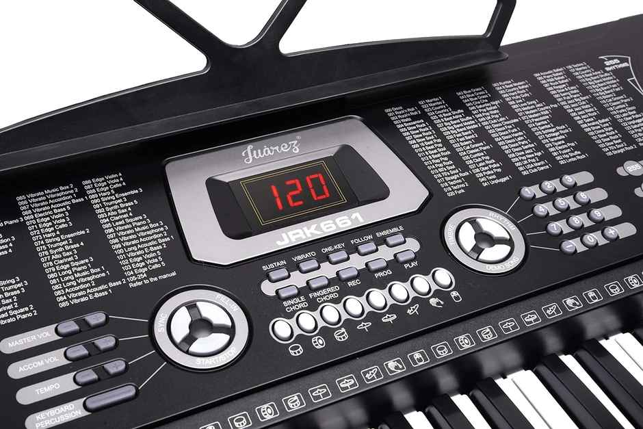 Juarez JRK661 61-Key Electronic Keyboard with LED Display, 255 Rhythms, Mic, Music Stand & USB