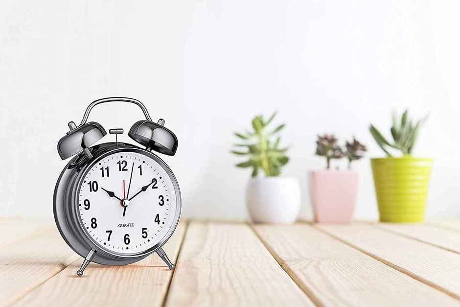 Perpetual Alarm Analog Clock | Non-Ticking Quartz with Backlight | Silver - 11.4 cm
