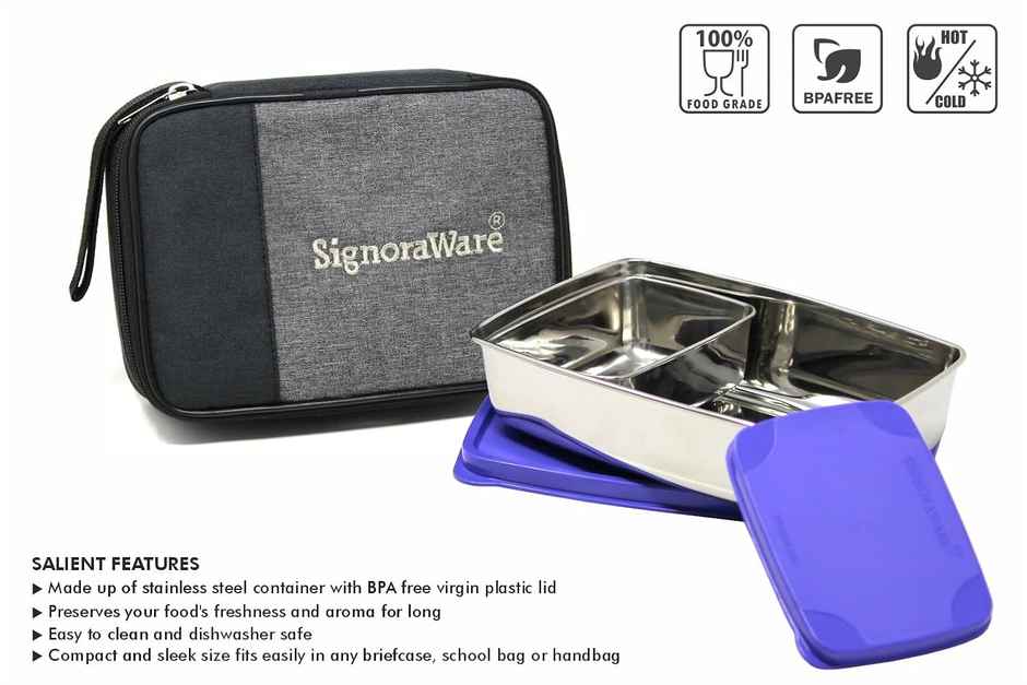 Signoraware Compact Steel Lunch Box with Bag | Assorted | Steel Lunch Box