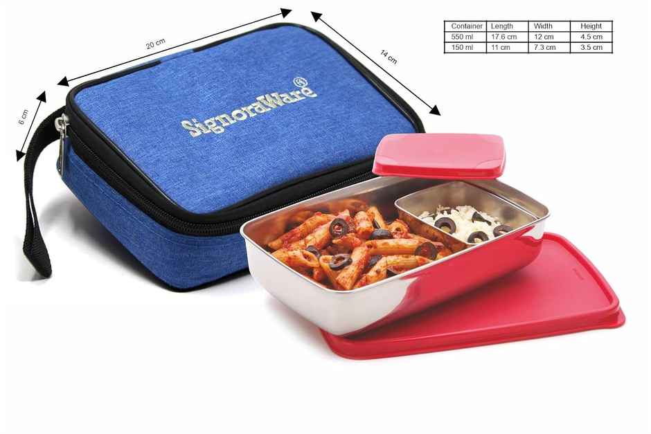 Signoraware Compact Steel Lunch Box with Bag | Red | Steel Tiffin Box