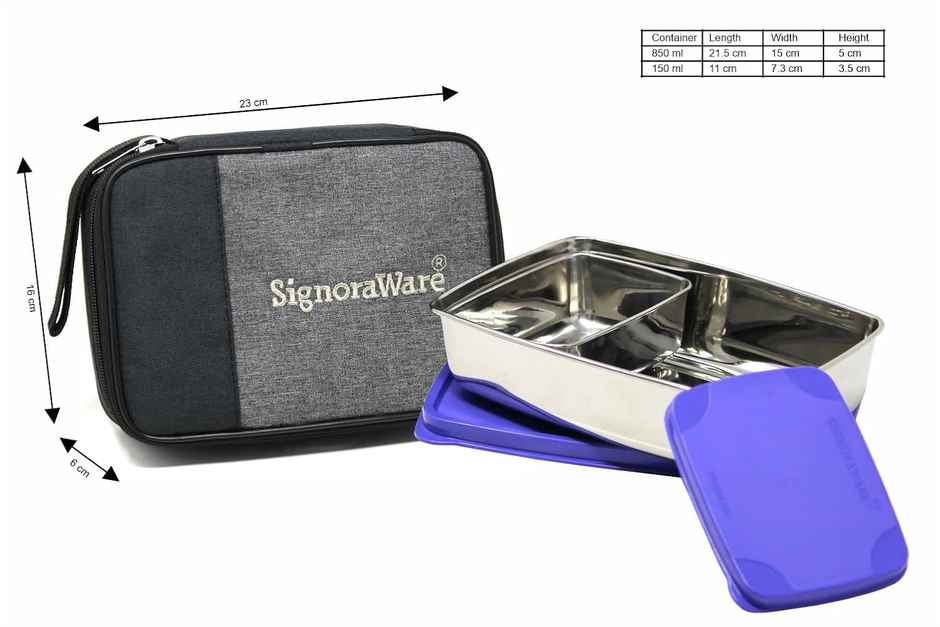 Signoraware Compact Steel Lunch Box with Bag | Assorted | Steel Lunch Box