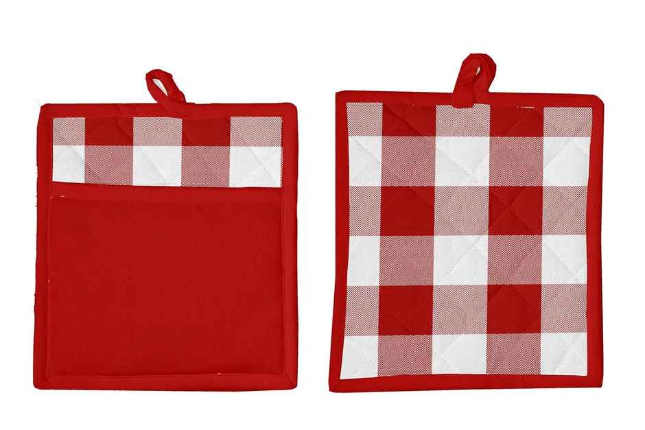 Lushomes Pot Holder - Red | Buffalo Checks | Microwave Hand Gloves | 9 x 8 inch
