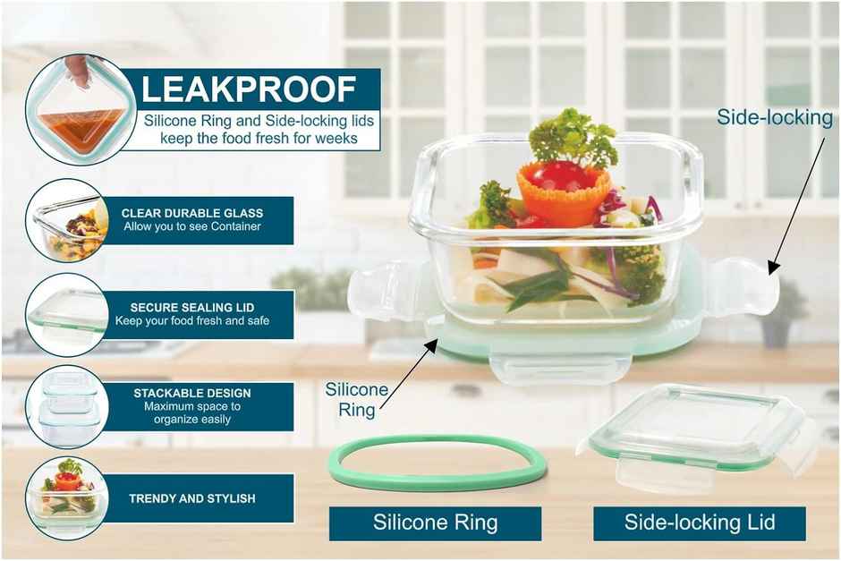 SignoraWare Lock 'N' Store Borosilicate Glass Container Square, 320 ml, 1707Clear