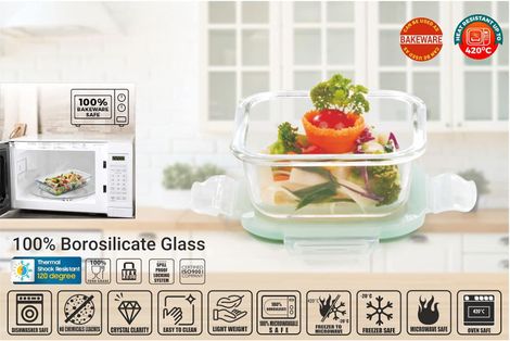 SignoraWare Lock 'N' Store Borosilicate Glass Container Square, 320 Ml, 1707Clear