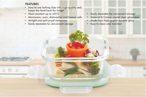 SignoraWare Lock 'N' Store Borosilicate Glass Container Square, 320 Ml, 1707Clear
