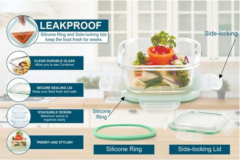 SignoraWare Lock 'N' Store Borosilicate Glass Container Square, 320 Ml, 1707Clear