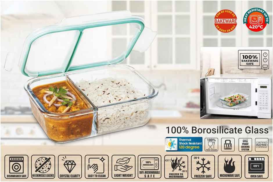 Signoraware Borosilicate Glass Lunch Box | 600 ml | Clear | Glass Tiffin Box