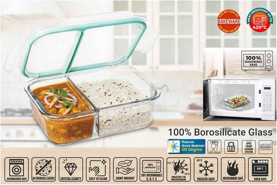 Signoraware Borosilicate Glass Lunch Box | 1000 ml | Clear | Glass Tiffin Box