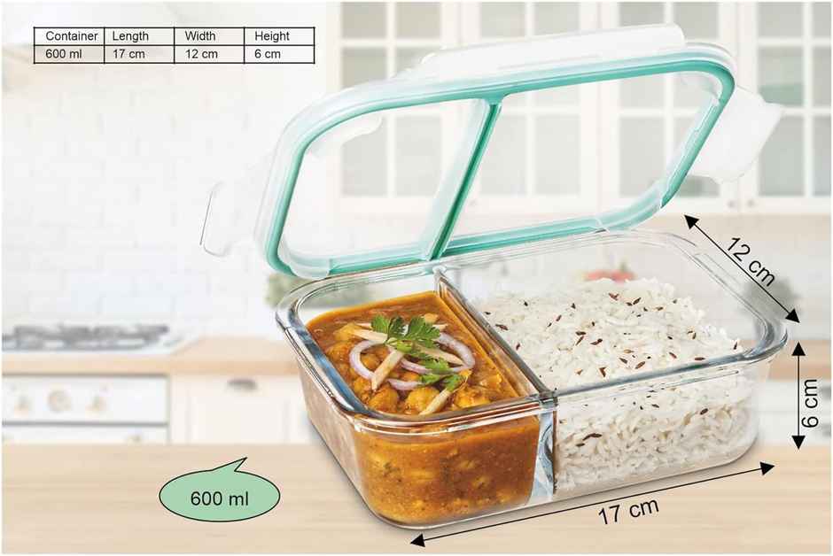 Signoraware Borosilicate Glass Lunch Box | 600 ml | Clear | Glass Tiffin Box