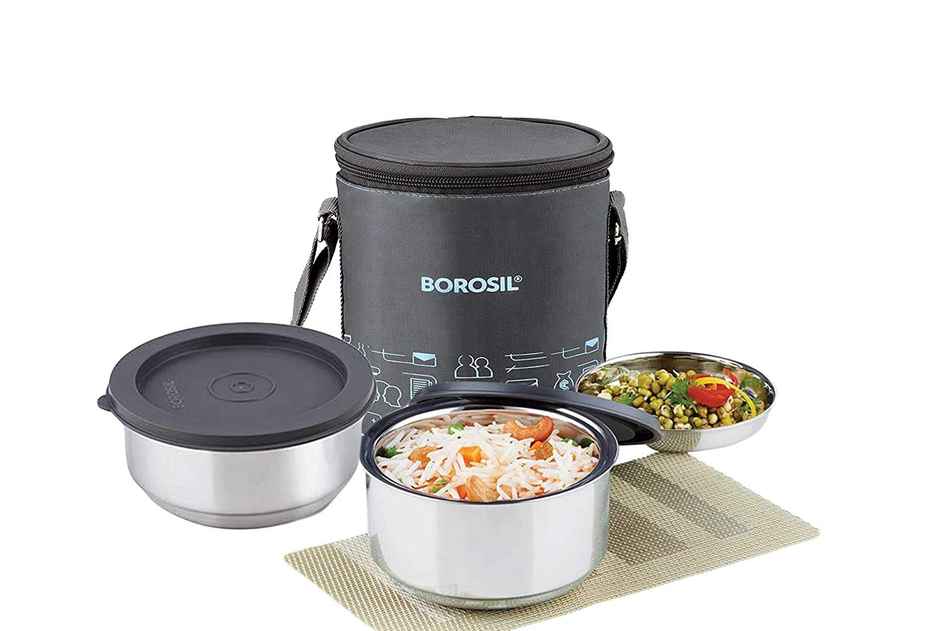 Borosil Carry Fresh Stainless Steel Lunchbox, 2pc Set (280ml x 1 + 180 ml x 1)