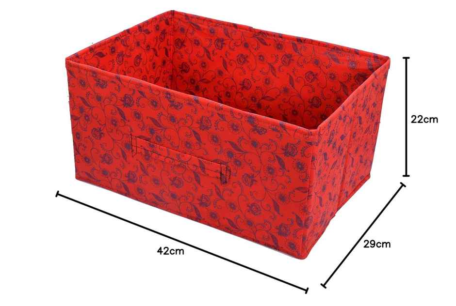 Kuber Industries Set of 3 Laheriya Metallic Non Woven Closet Organizer Box (Blue & Red & Beige)