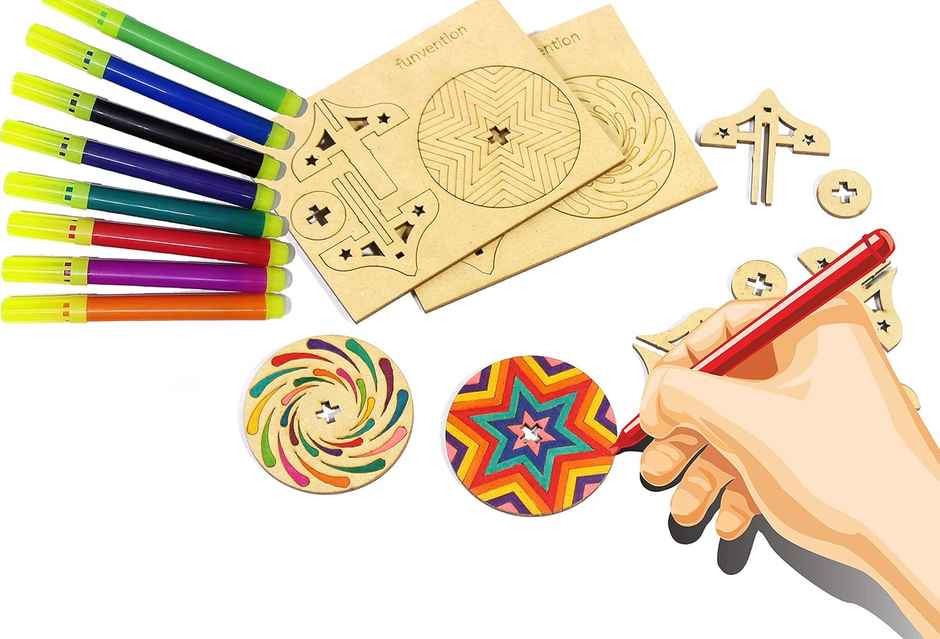 Funvention Diy Spinning Tops | Mandala Art - Set Of 9 | DIY Pen Stand Art & Craft Kit