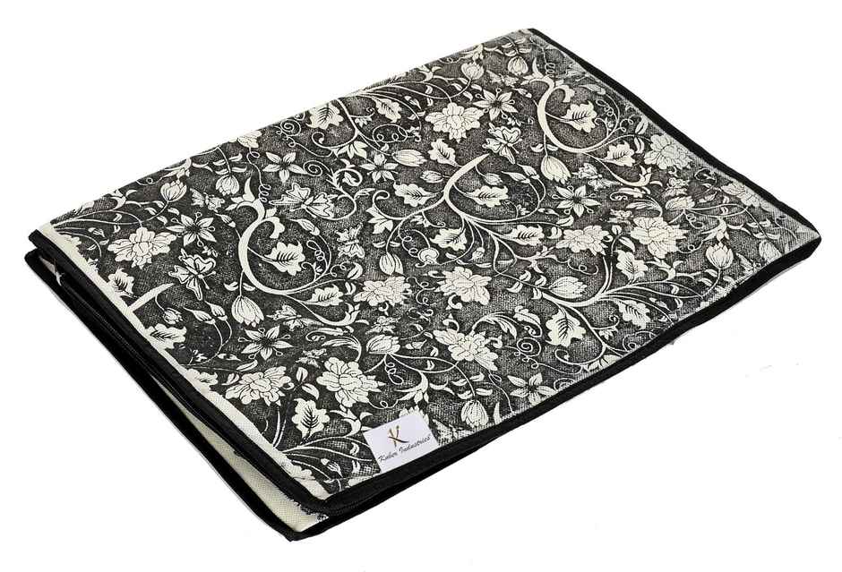 Kuber Industries Flower Foldable Non Woven Underbed Storage Bag with Transparent Window (Black)