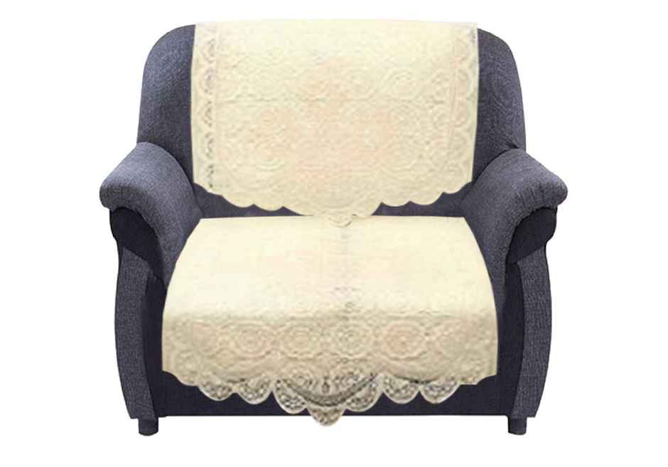 Kuber Industries Premium 5 Seater Sofa Cover | Chikankari Cotton | 10 Pieces | Cream