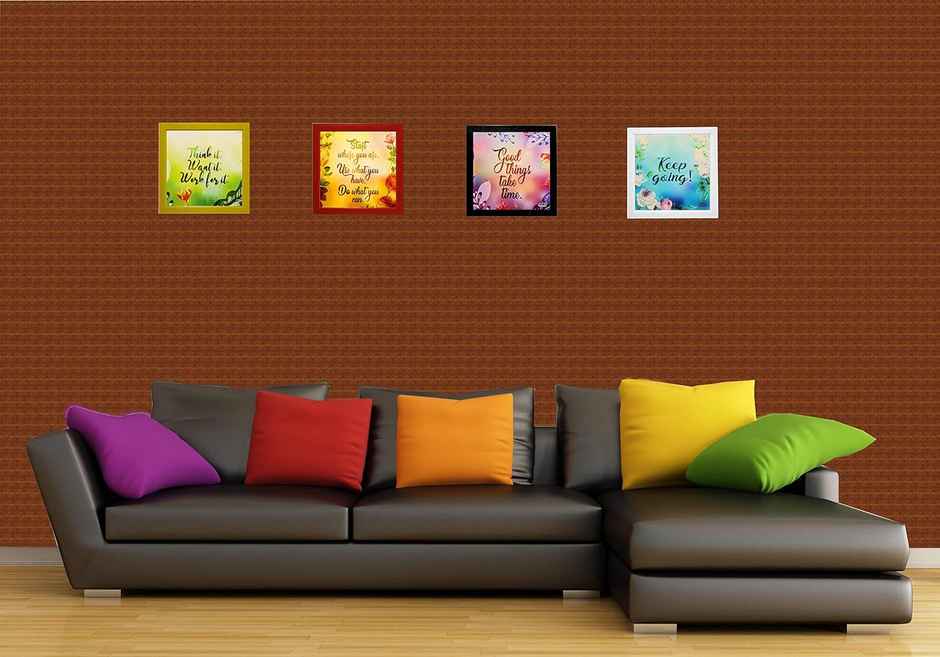 Indianara Multicolored Set of 4 Framed Motivational Quotes Art Wall Hanging Decor