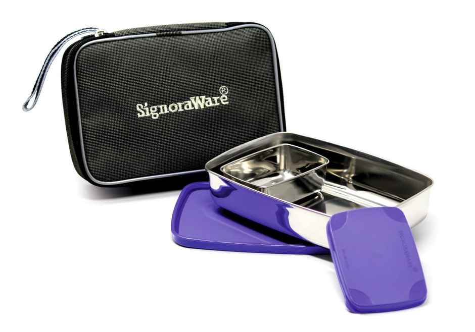 Signoraware Compact Steel Lunch Box with Bag | Assorted | Steel Lunch Box