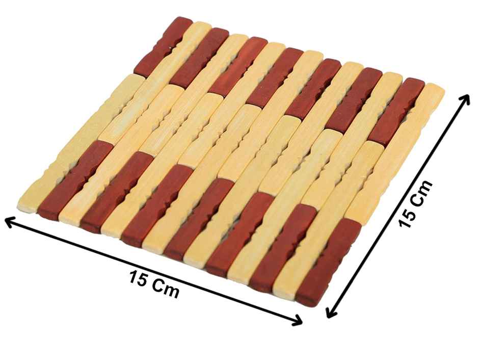 Kuber Industries Set of 2 Pencil Design Square Bamboo Coasters for Home Pan Pot (Brown)