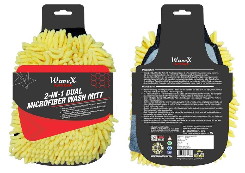 Wavex Microfiber 2-in-1 Car Wash Mitt | Dual-Sided for Car Wash and Car Wax