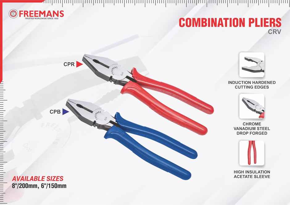 FREEMANS CPR08 Combination Plier | 8 inch | Cellulose Acetate Sleeve