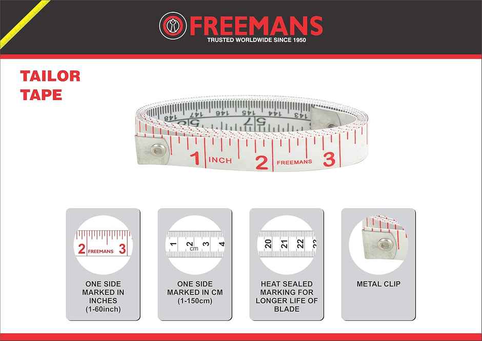 FREEMANS Tailor Soft Measuring Tape | Double Sided | 150 cm | White