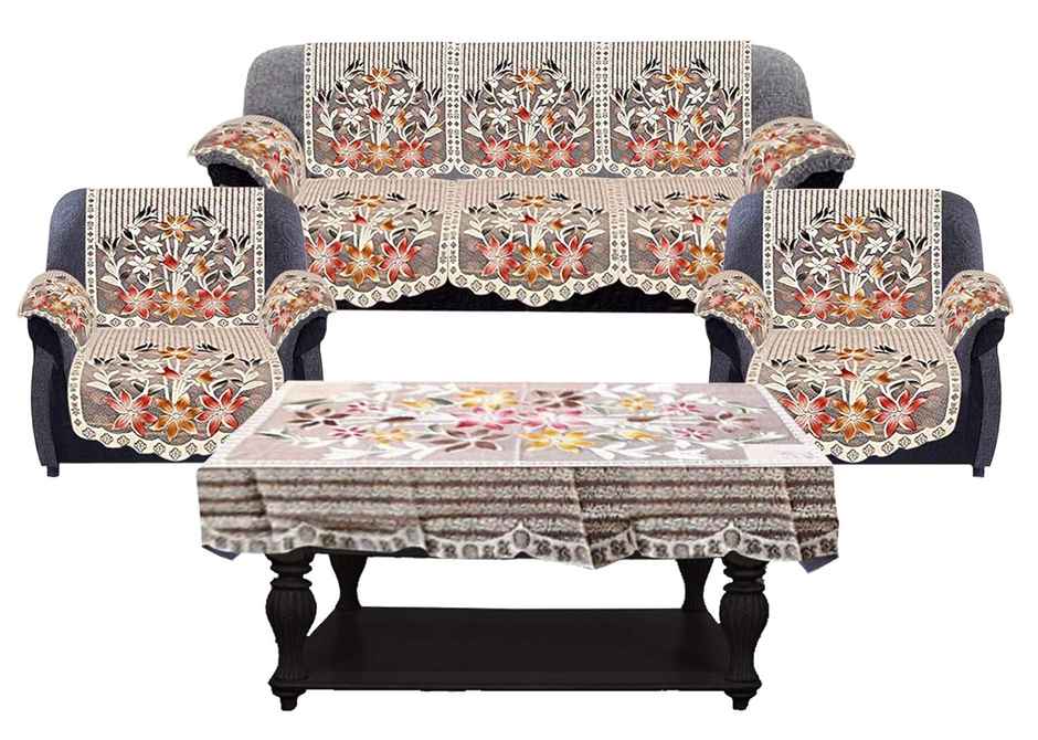 Kuber Industries Flower Design Cotton Floral 5 Seater Sofa Cover Set with 6 Pcss Arms Cover