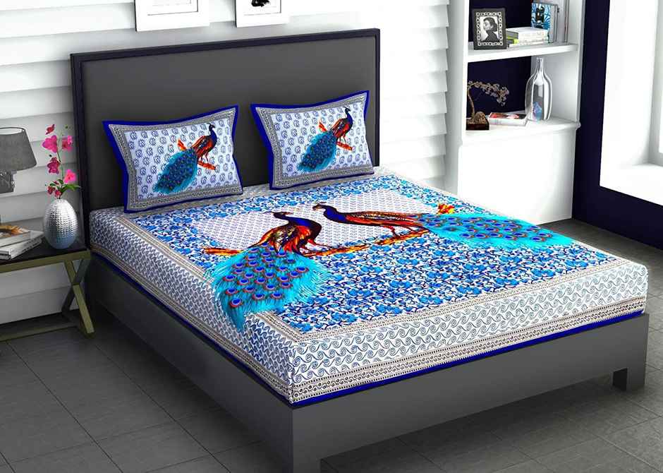 Metro Living 104 Tc Cotton Double Animal Flat Bedsheet | Pack Of 1, Blue)