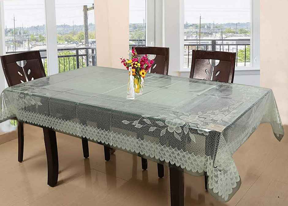 Kuber Industries Floral Design 6 Seater Dining Table Cover for Home Decor | Cream