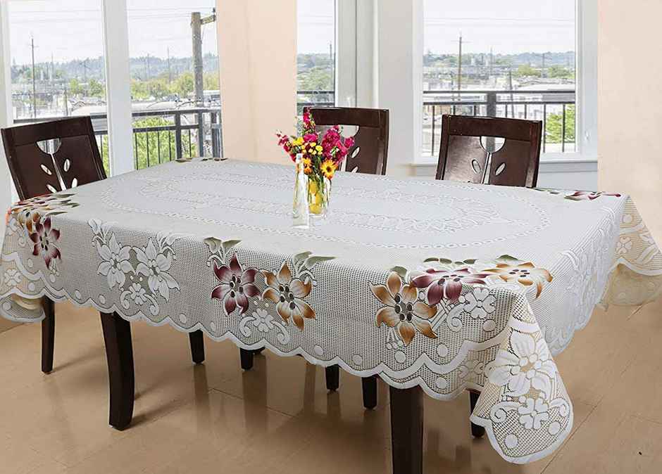 Kuber Industries Floral Cotton 6 Seater Dinning Rectangular Table Cover - Cream (CTKTC03517)