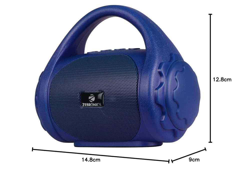 Zebronics County 3W BT Speaker With Carry Handle, USB, SD Card, FM & Call Function - Blue