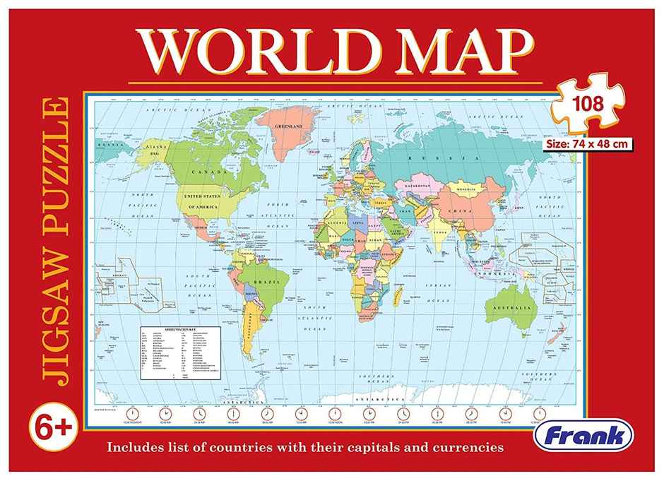 Frank World Map - 108 Pieces Large Jigsaw Puzzle