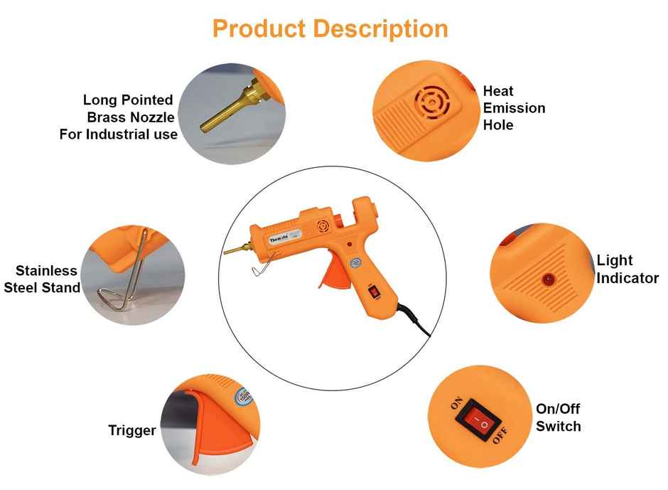 Themisto 150W Industrial Glue Gun With 5 Milky Super Strong Gumming Glue Sticks (150W)