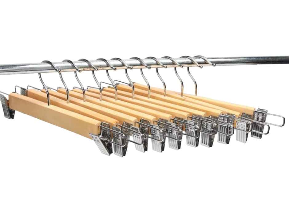 Kuber Industries Wooden Adjustable Clips Hanger for Clothes|Pack of 3|Brown