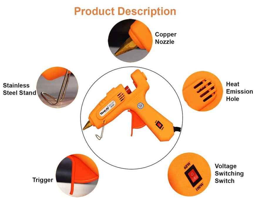Aptechdeals 60W /100 Watt Dual Watt Glue Gun With 5 Milky Glue Stick