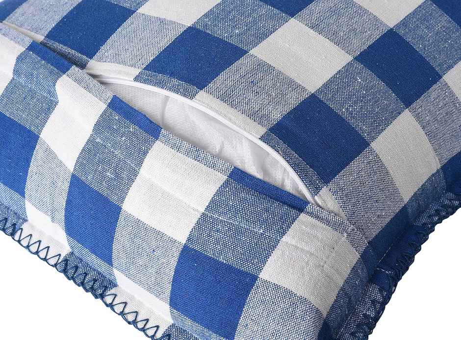 Lushomes Cotton Cushion Covers - Blue-White Checks | 16 x 16 inch