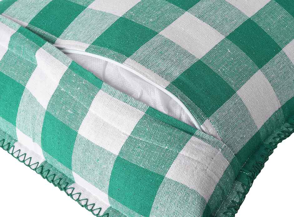 Lushomes Cotton Cushion Covers - Green and White Checks | 16 x 16 inch