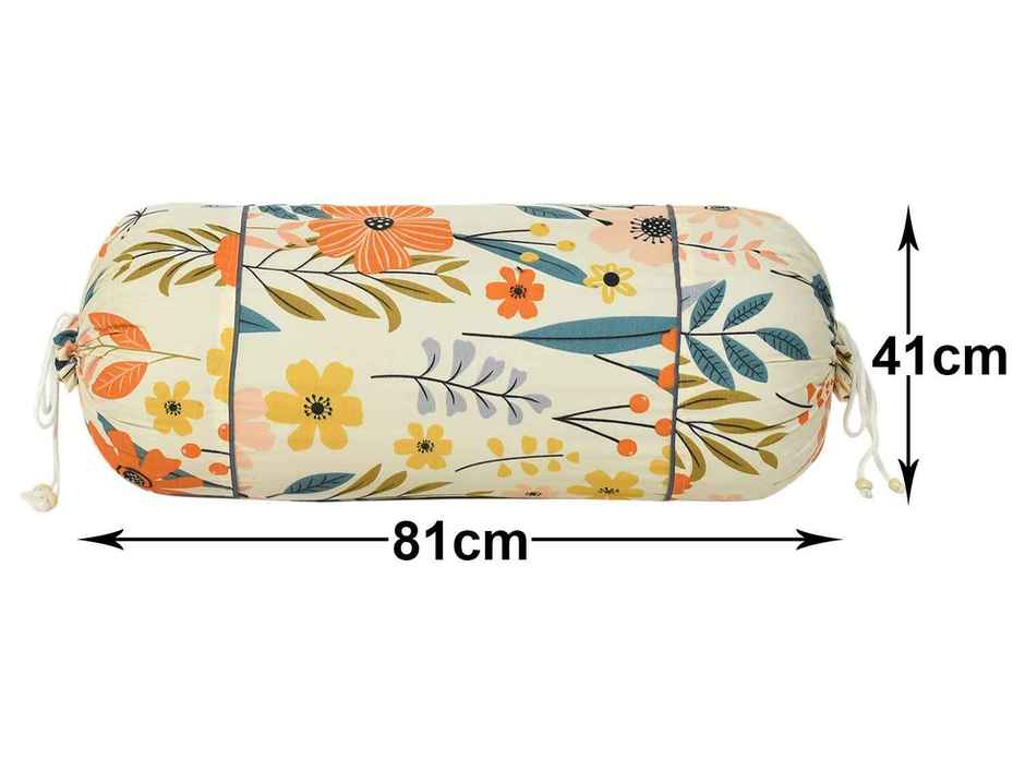 Kuber Industries Floral Print Cotton Bolster Cover Set of 2 | 16"x32" (Cream)