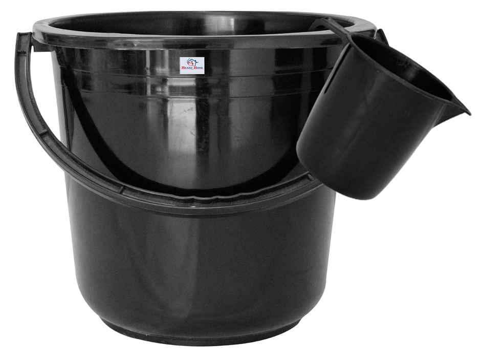 Kuber Industries 2 Pieces Unbreakable Plastic Multipurpose Bathroom Bucket & Mug Set (Black)