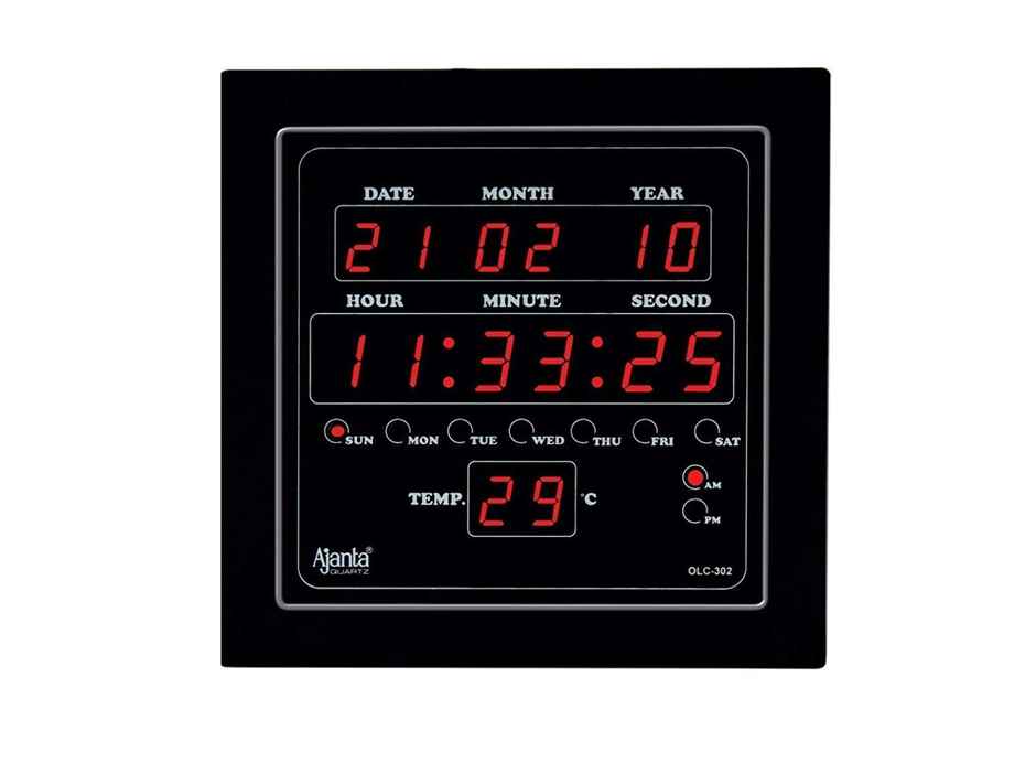 Ajanta Quartz Digital Red LED Square Wall Clock OLC - 302 ( 25.4 x 25.4 x 3.5 cm | Plastic)
