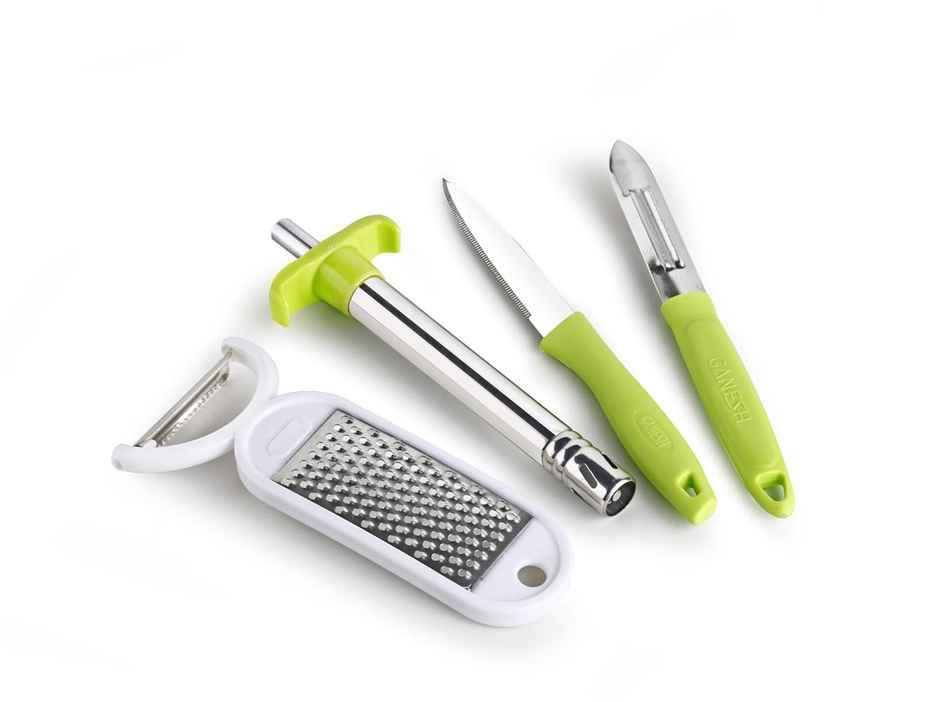 Ganesh 4 In 1 Combo (1 Grater,1 Peeler ,1 Knife ,1 Gas Lighter),Color May Vary