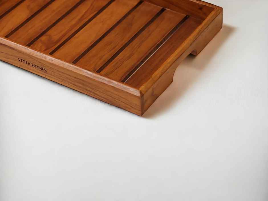 Vesta Homes Medium Teak Wood Serving Tray For Home, Kitchen, Restaurant, Office |31 X 22 X 4 Cm
