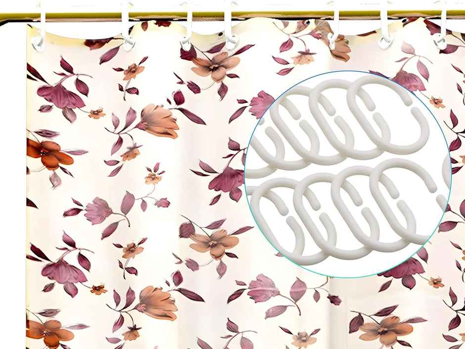 Kuber Industries Leaf Design PVC Shower Curtain with 8 Hook|Size 7 Feet (Cream | Washable)