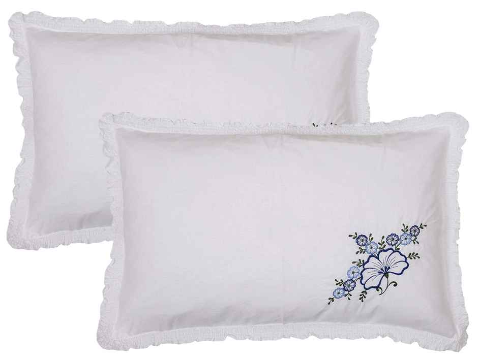 Kuber Industries Embroidered Cotton Pillow Cover Set | 17"x27" | Pack of 2 | White | CTKTC40269