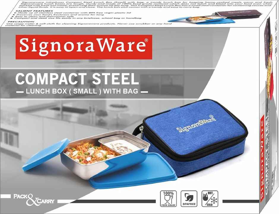 Signoraware Compact Steel Lunch Box with Bag | Red | Steel Tiffin Box