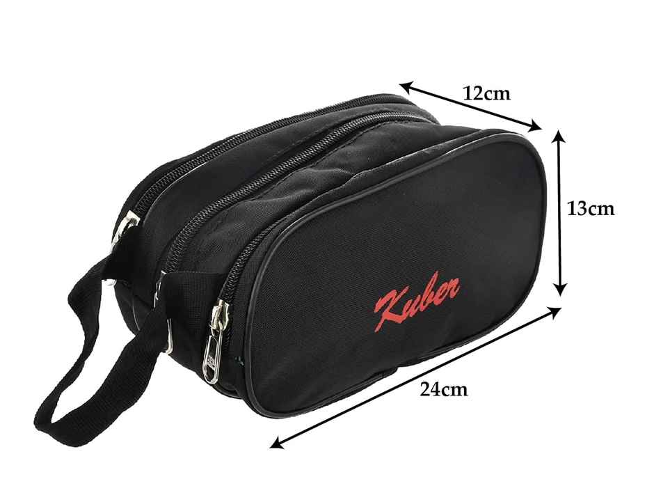 Kuber Industries Rexine Lightweight Travel Toiletry Bag Shaving Kit with Carrying Strap (Black)