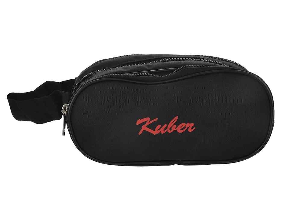 Kuber Industries Rexine Lightweight Travel Toiletry Bag Shaving Kit with Carrying Strap (Black)
