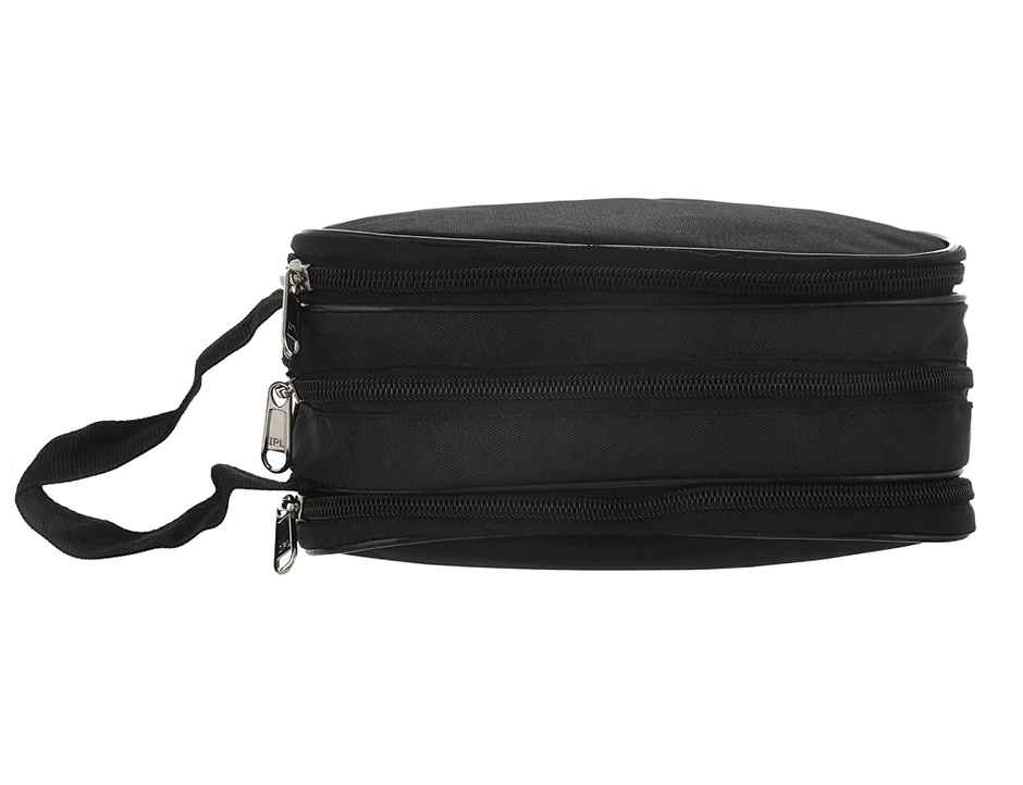 Kuber Industries Rexine Lightweight Travel Toiletry Bag Shaving Kit with Carrying Strap (Black)